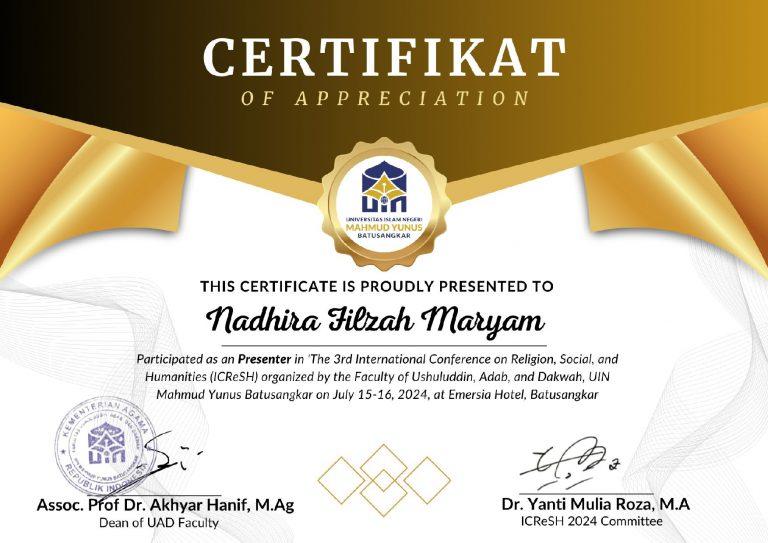 Kembali Ukir Prestasi, Mahasiswi Program Studi IAT UIN SYAHADA Padangsidimpuan Tampil sebagai Presenter pada Konferensi Internasional